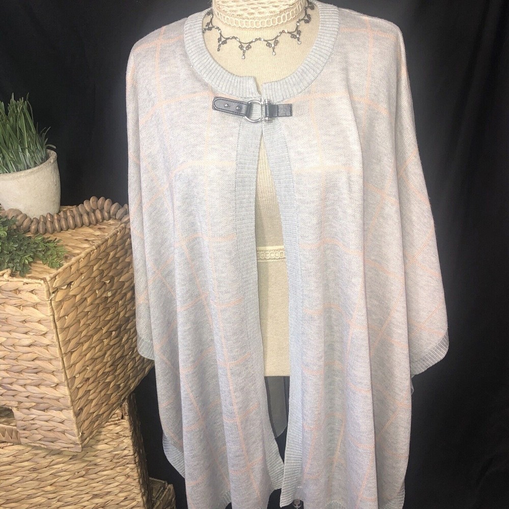 BLACK RIVET Women's light grey Knit Poncho Sweater L/X Cowl Neck Pullover